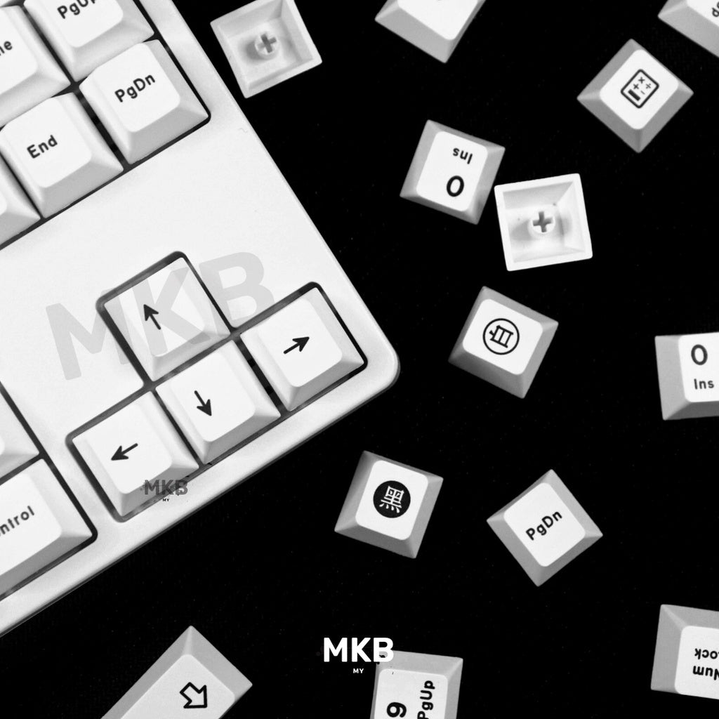Black On White V2 PBT Keycap Set on a Keyboard