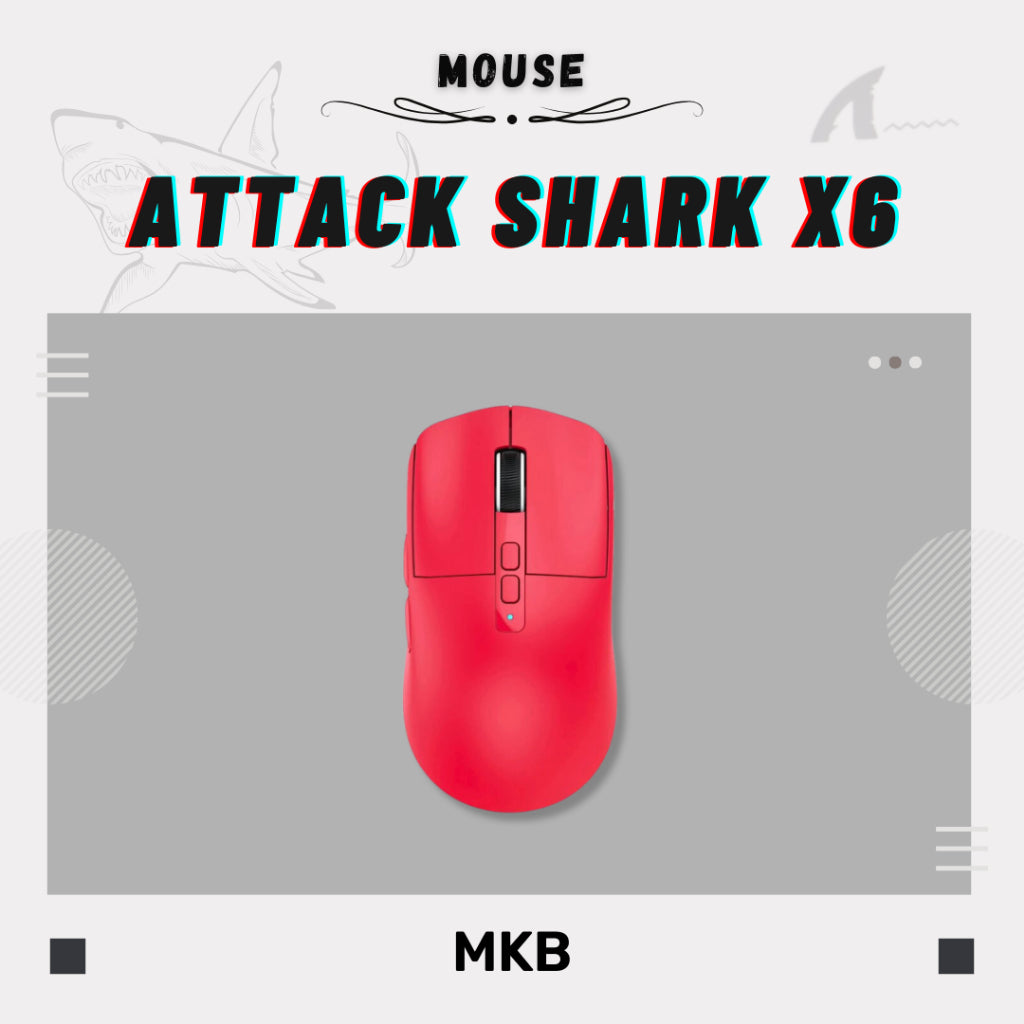Attack Shark X6 wireless gaming mouse in striking red color, featuring an ultra-lightweight 49g design and high-performance PAW 3395 sensor.