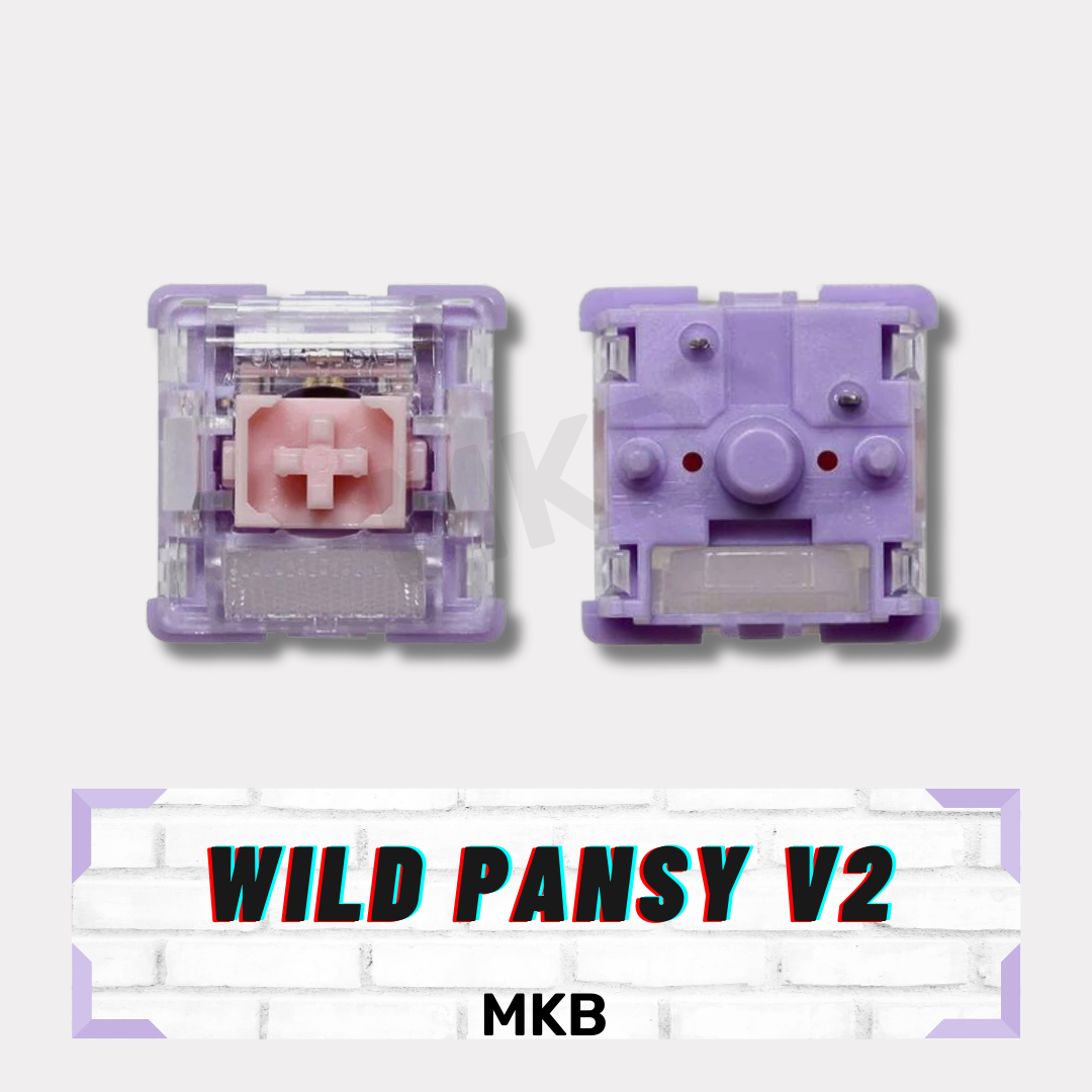 The Everglide Wild Pansy V2 features a transparent polycarbonate top housing and light purple nylon bottom for durability and aesthetic appeal.
