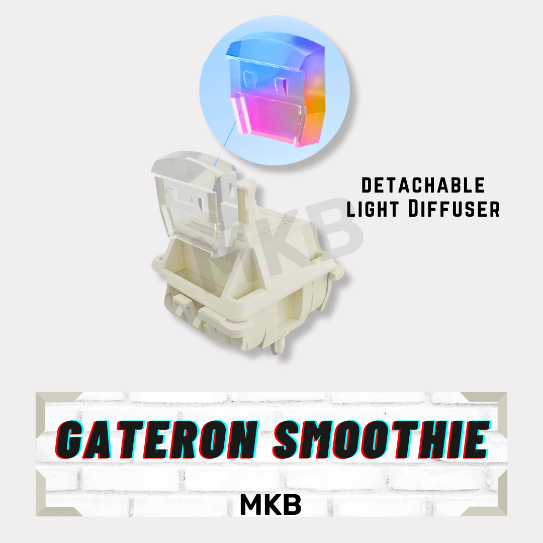 Close-up of Gateron Smoothie switch with detachable light diffuser, enhancing RGB illumination for a vibrant keyboard experience.