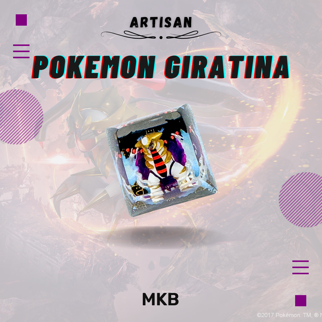 Angled shot of the Giratina keycap, capturing its depth, dynamic pose, and premium handmade design.