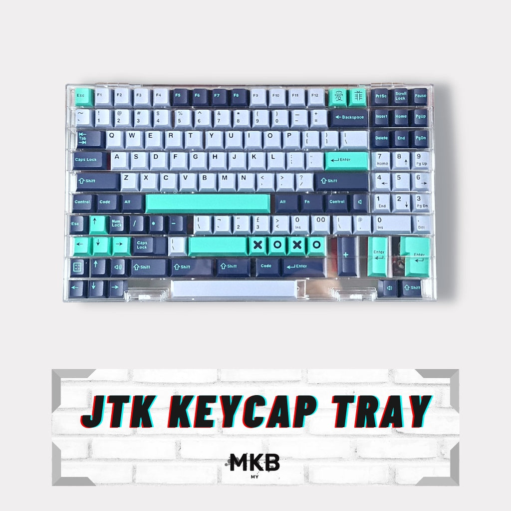 Fully transparent JTK Keycap Tray offers a clean and stylish way to showcase and protect your keycap collection.