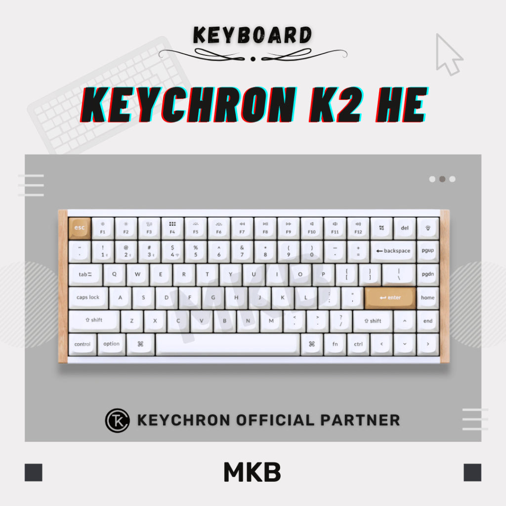 Top-down view of the Keychron K2 HE keyboard, highlighting its OSA double-shot keycaps and north-facing switches.