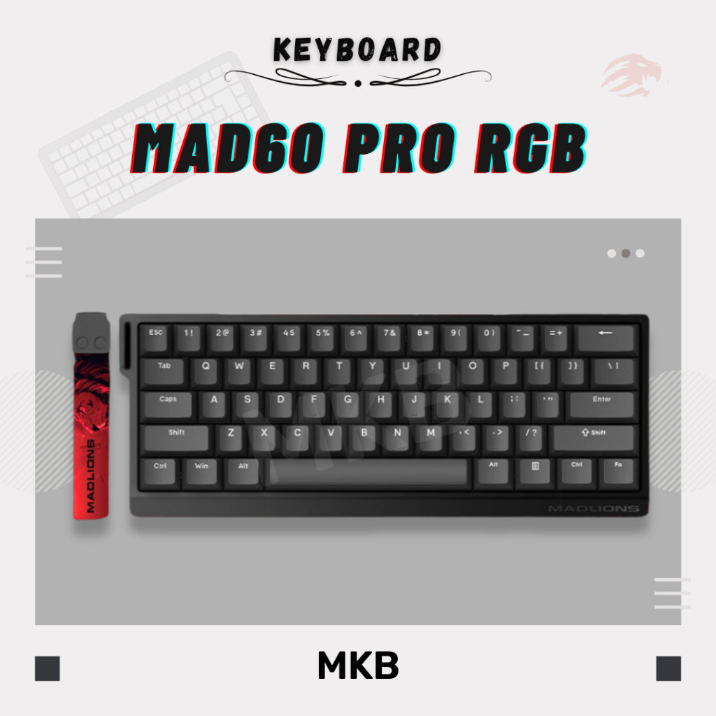 Side profile of the MADLIONS MAD60/MAD68 HE keyboard, highlighting its ergonomic slope and durable construction.