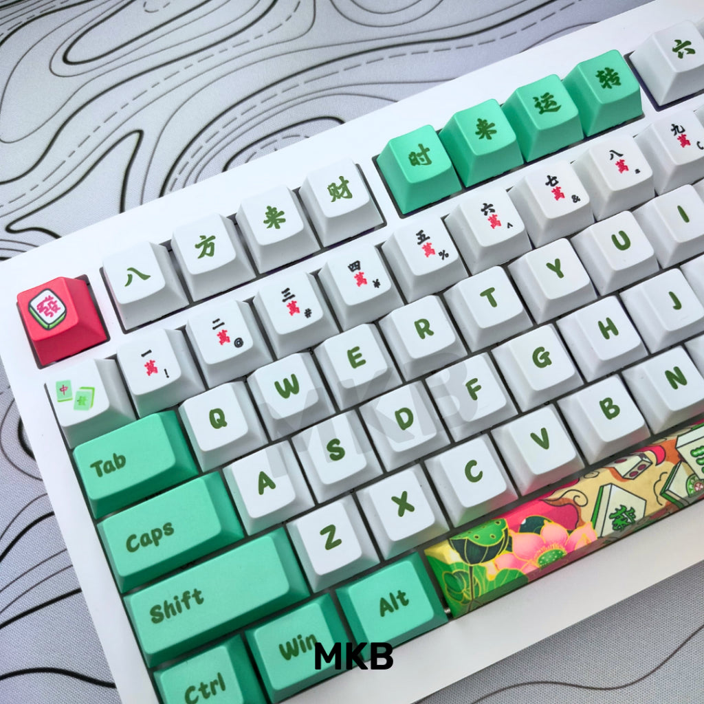 Angled view of Mahjong Artisan Keycaps, highlighting the high-quality craftsmanship and polished finish.