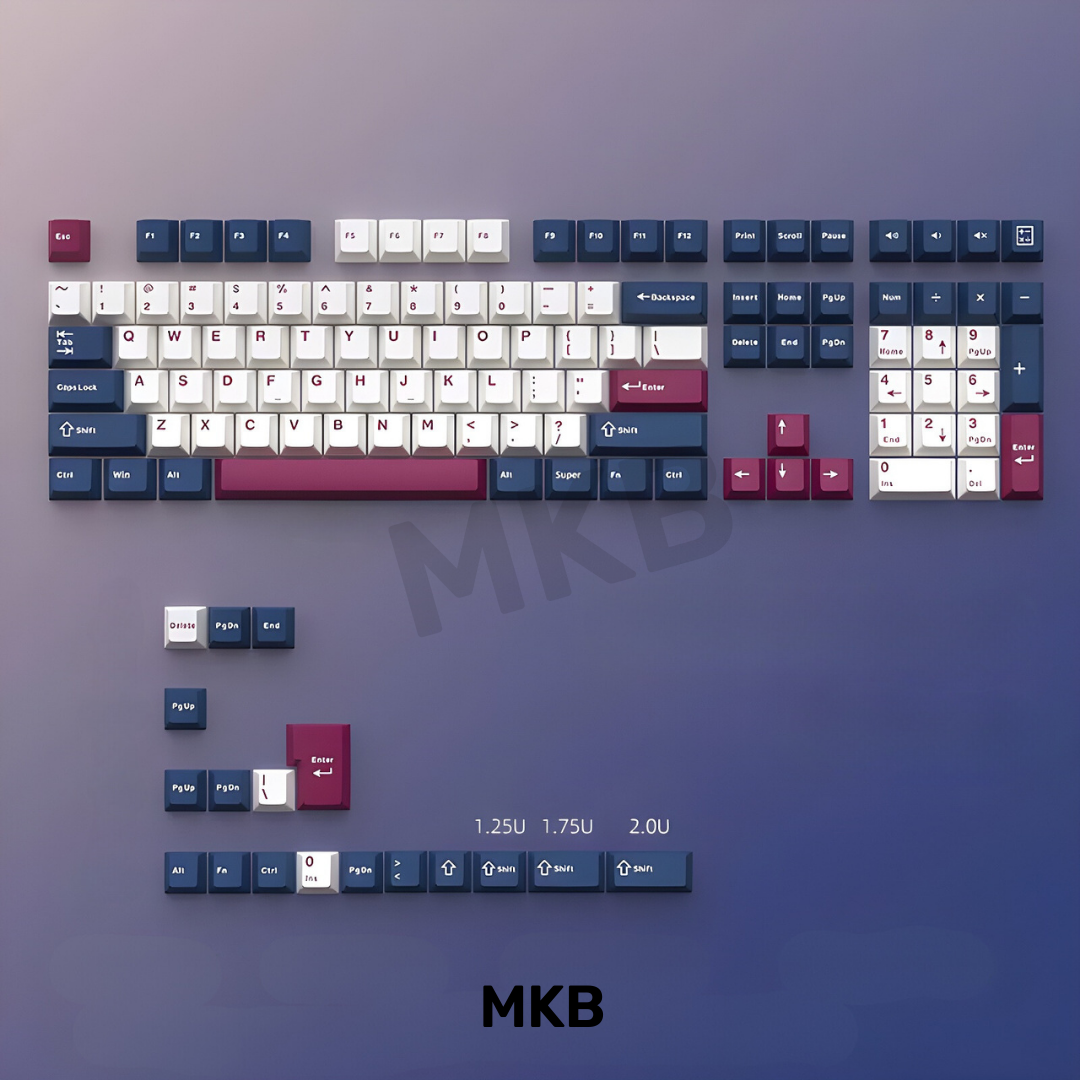 MKB Blue Rose keycaps with the extra keys to cater keyboard of different layout on a gradient background