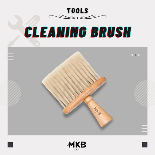 Top view of MKB Keyboard Cleaning Brush with beech wood handle and sharpened fiber bristles