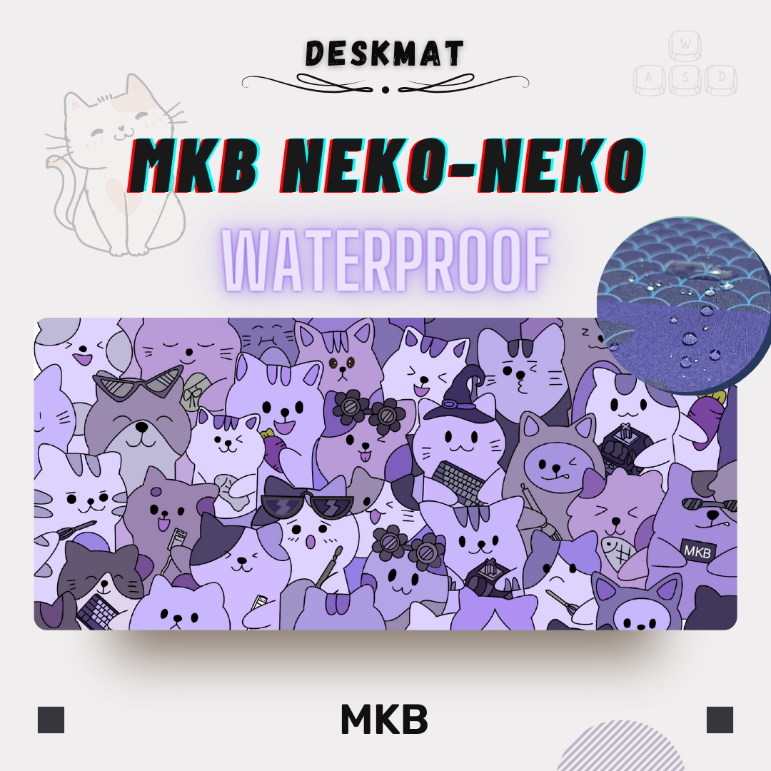 MKB Neko Neko deskmat with reinforced stitched edges, preventing fraying and ensuring long-lasting durability for everyday use.