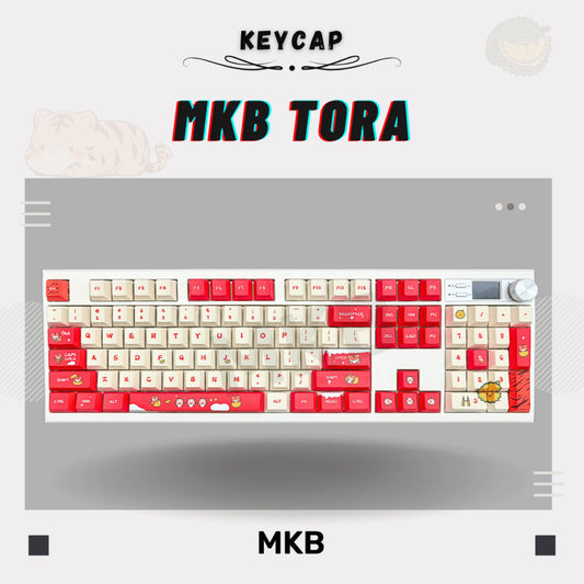MKB Tora Keycaps Set – 141-key Cherry Profile, double-shot PBT, side-printed legends, and striking red, black, and white design.