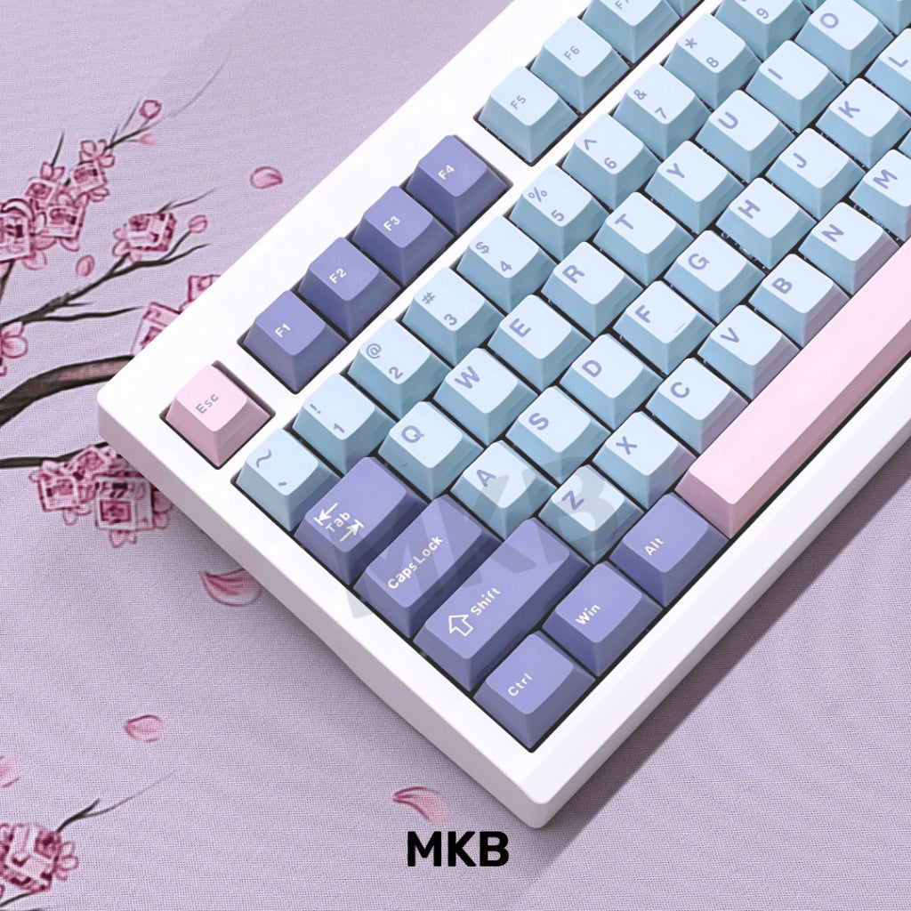 Close-up of MKB Valkyrie keycaps showing crisp double-shot legends and durable PBT material for long-lasting use.