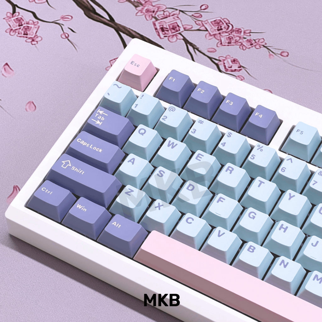 MKB Valkyrie keycap set in Cherry profile, featuring 125 PBT double-shot keycaps with a bold and striking color scheme.