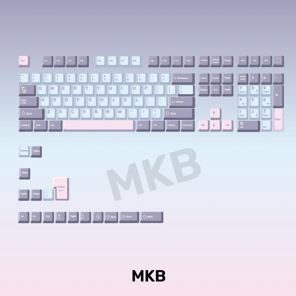 Full layout of MKB Valkyrie keycaps, designed to fit various mechanical keyboards with a Cherry profile.