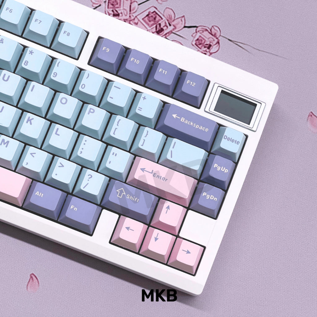 Side profile view of MKB Valkyrie keycaps in Cherry profile, showcasing their ergonomic sculpting.