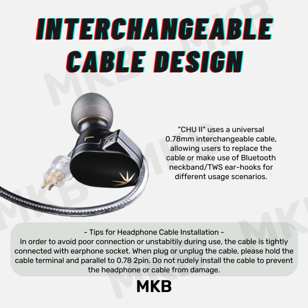 Moondrop CHU II detachable 0.78mm 2-pin cable with durable braided design.