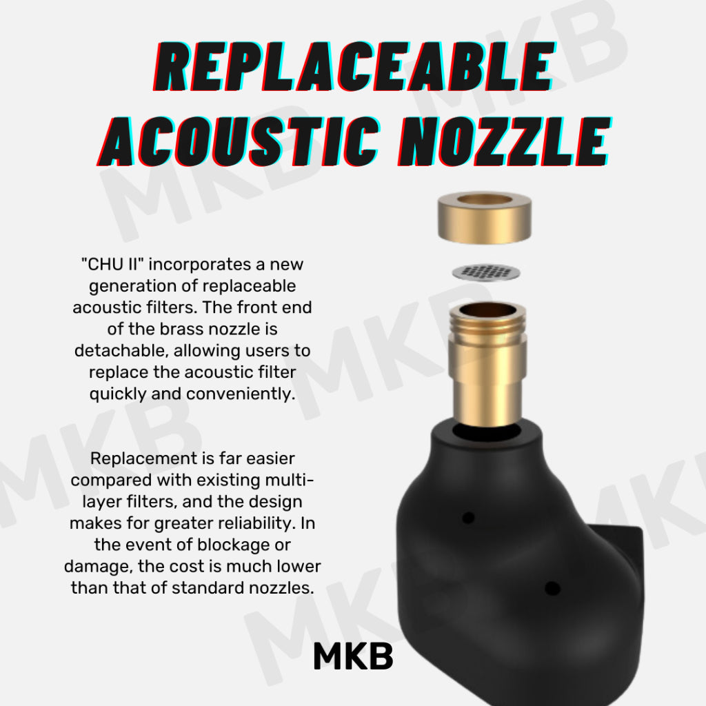 Moondrop CHU II featuring CNC-machined brass acoustic nozzle with replaceable design.