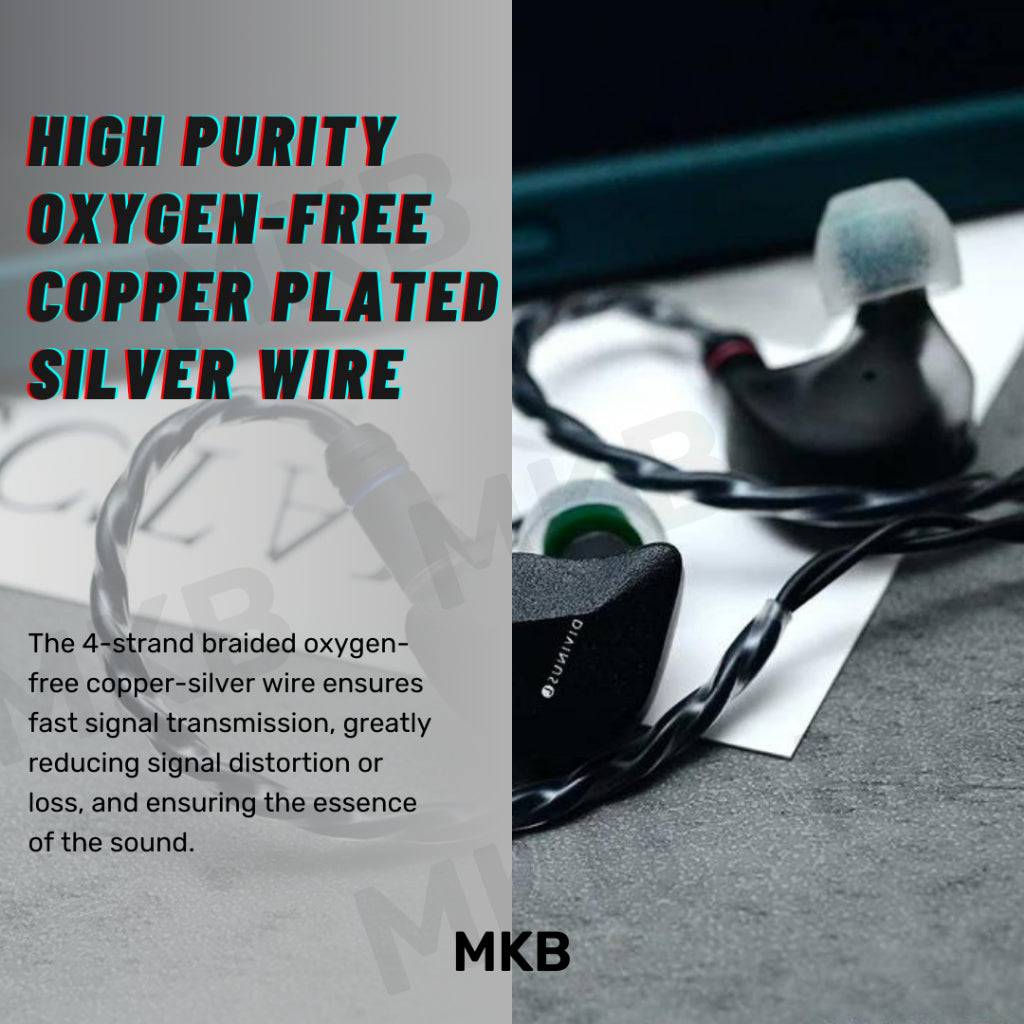 Detachable high-purity oxygen-free copper plated silver cable with 0.78mm two-pin connectors.