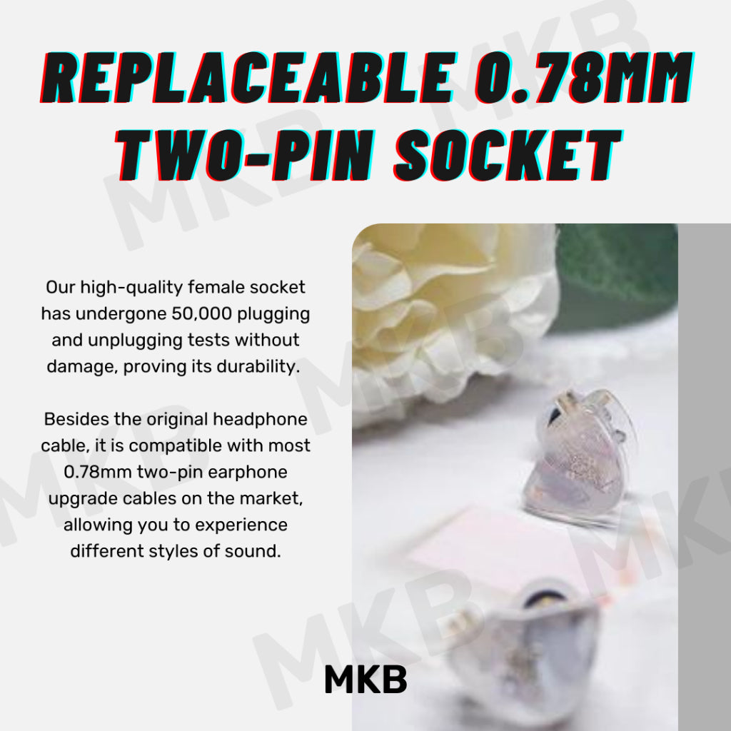 Close-up of Tangzu Wan'er S.G detachable 0.78mm two-pin connector for easy cable replacement and upgrade.