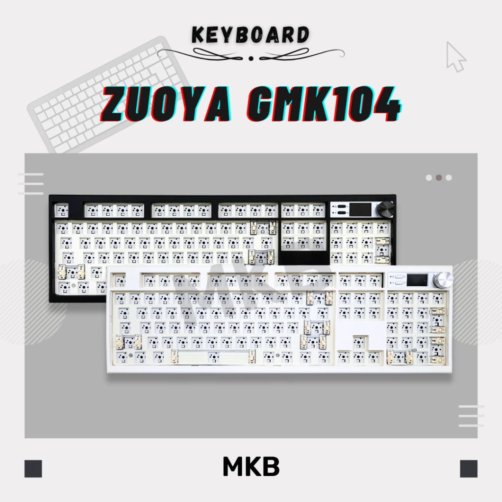 Zuoya GMK104 full-size mechanical keyboard with customizable LCD screen and volume knob.
