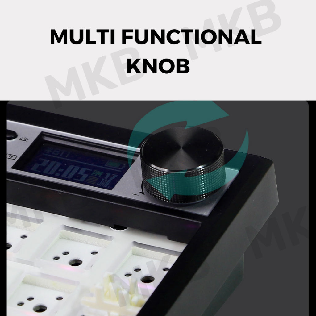 Multi-functional knob on the Zuoya GMK104 keyboard for volume control and customizable functions.