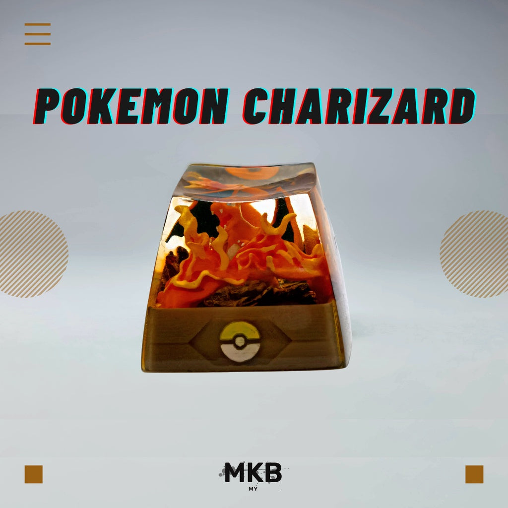 Front view of the Charizard Artisan Keycap, showcasing its handcrafted resin details and fiery aesthetic.
