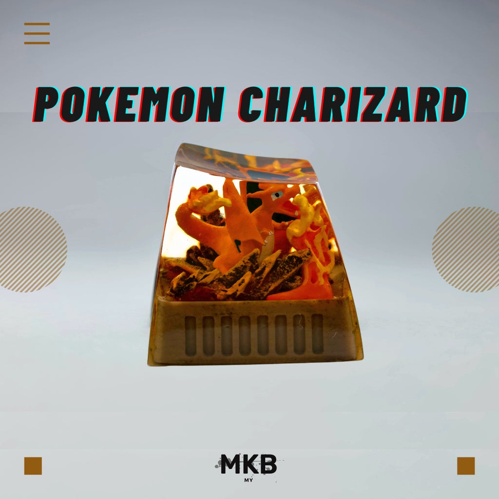 Side angle of the Charizard Artisan Keycap, highlighting the sculpted wings and fierce expression.