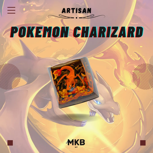 Top view of the Charizard Artisan Keycap, displaying its intricate design and vibrant fire-themed colors.