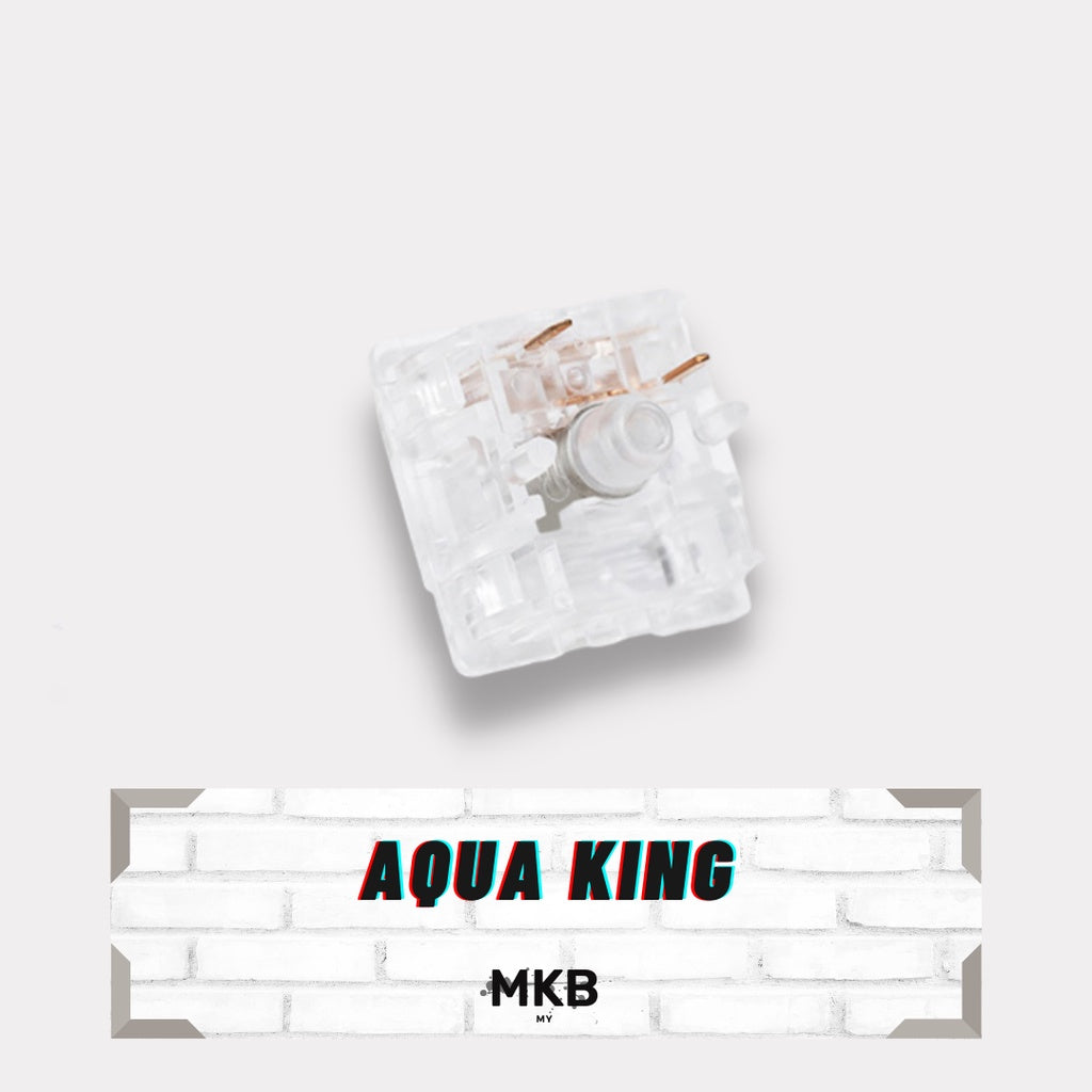 Everglide Aqua King V3 switch packaging, highlighting the premium build, smooth keystrokes, and factory-lubed performance for mechanical keyboard enthusiasts.