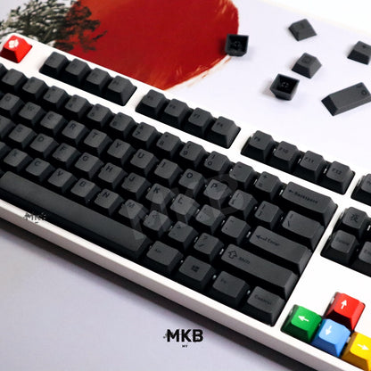 Black On Grey PBT Keycap Set on a Keyboard