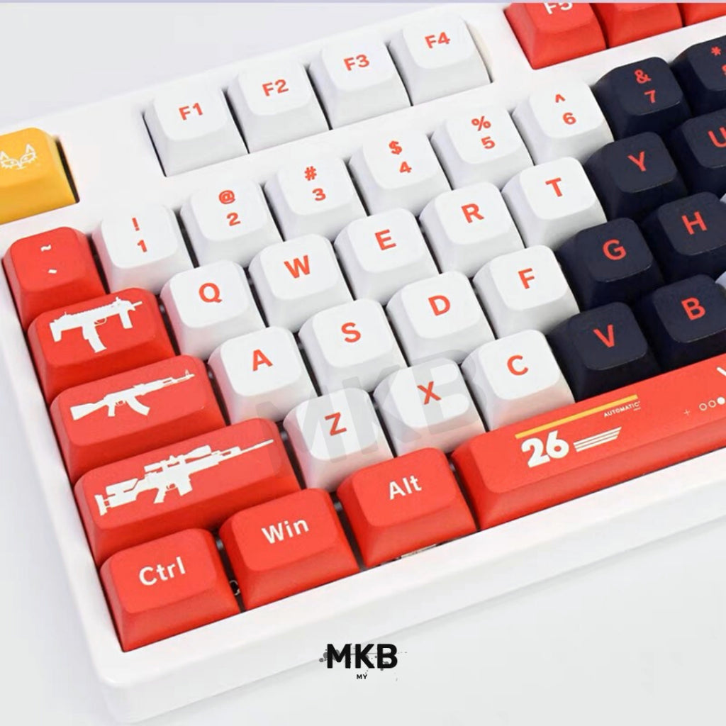 Red and white keycap in counter strike theme