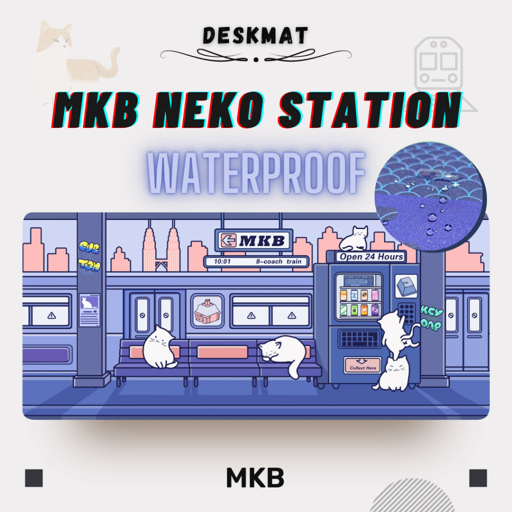 Blue Cat Deskmat on a subway. The MKB Neko Station.