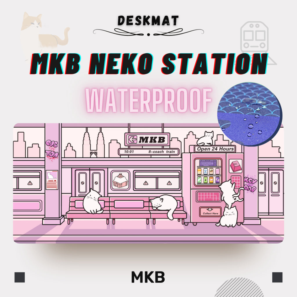 Pink Cat Deskmat on a subway. The MKB Neko Station.