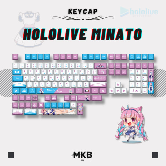 Hololive Minato Aqua Anime Vtuber PBT Cherry Profile Keycap Set for Mechanical Keyboard