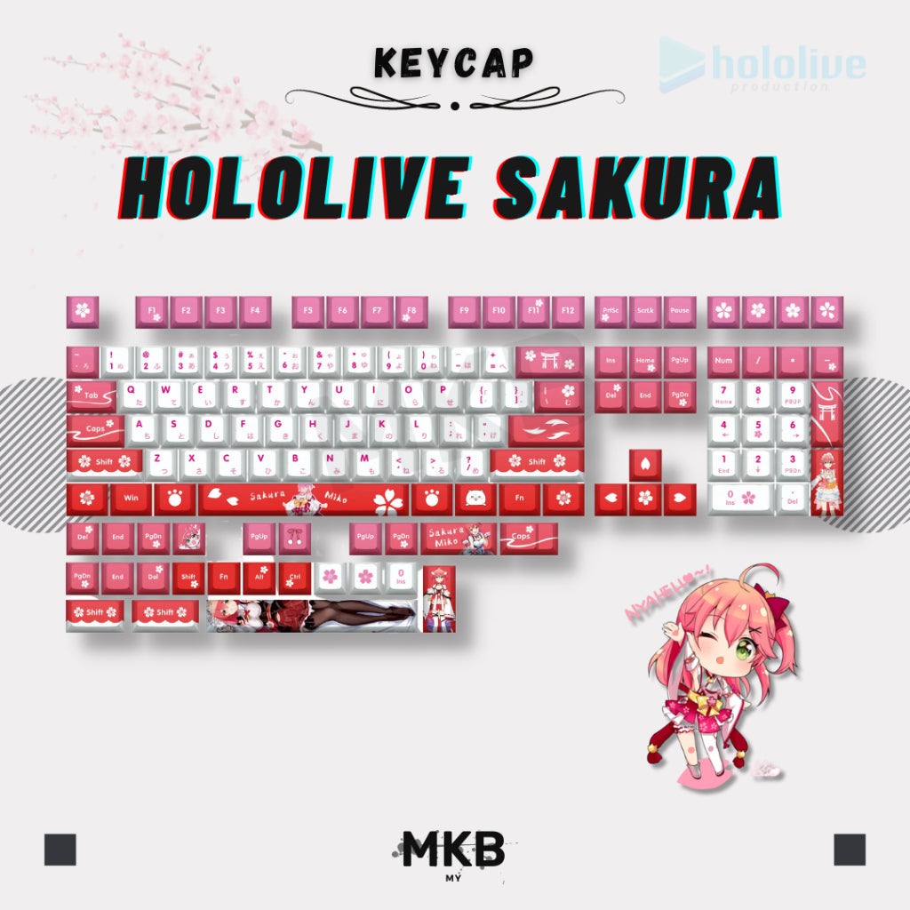 Hololive Sakura Miko Anime Vtuber PBT Cherry Profile Keycap Set for Mechanical Keyboard
