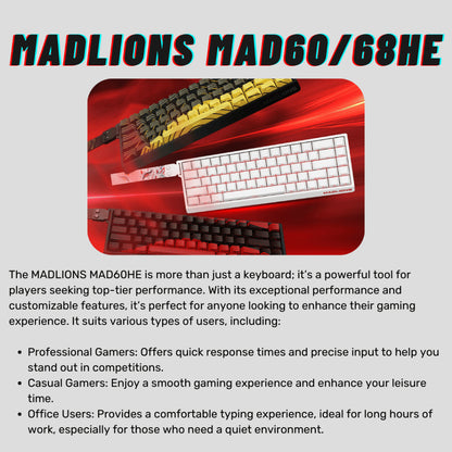 Madlions MAD60/MAD68 HE 8000Hz Polling Rate Adjustable Actuation Rapid Trigger Hall Effect Magnetic Full Build Keyboard