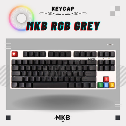 MKB RGB Grey PBT Keycap Set on a Keyboard (Black on Black/Black on Grey Keycap Set)