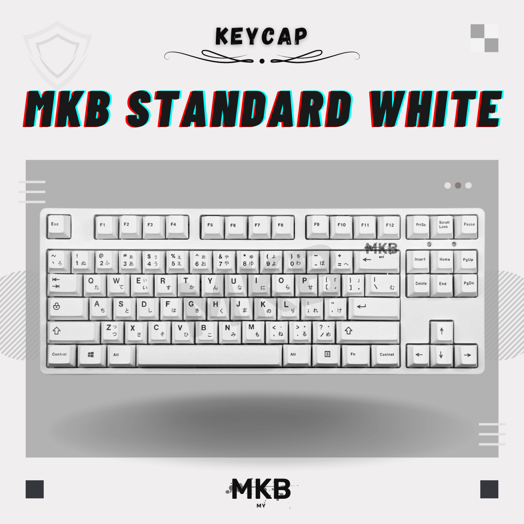 MKB Standard White Keycaps for Custom Mechanical Keyboards (Cherry Profile Black on White with Japanese Hiragana)
