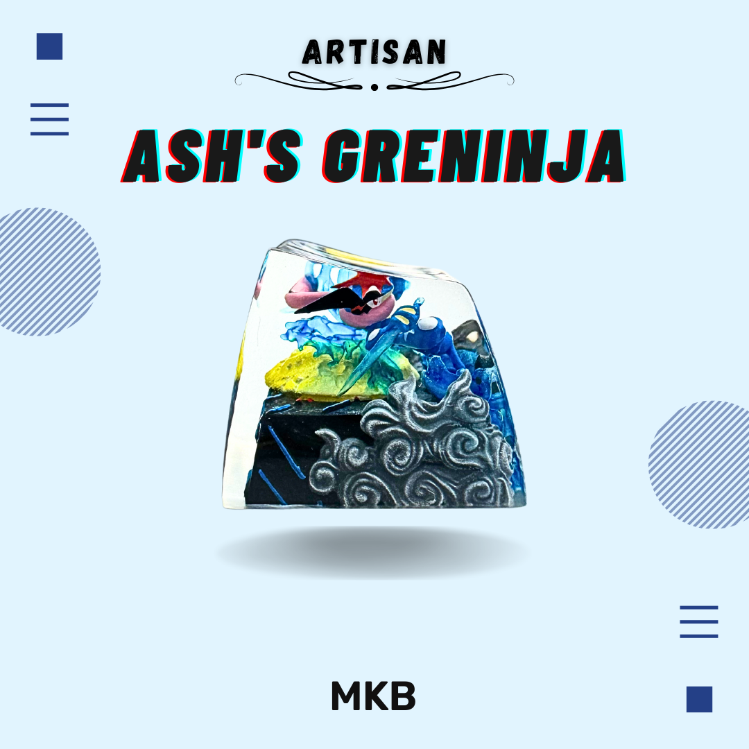 Top-down view of the Ash Greninja artisan keycap, displaying its precise craftsmanship and unique POKE Profile.