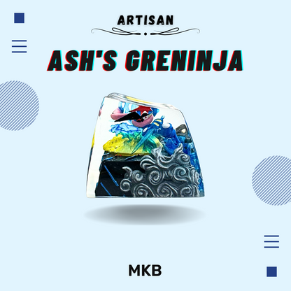 Top-down view of the Ash Greninja artisan keycap, displaying its precise craftsmanship and unique POKE Profile.