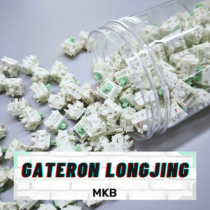 Gateron Longjing switches in factory packaging, designed by WJBY Studio.