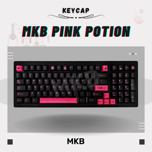 MKB Pink Potion keycaps on a 96% black keyboard