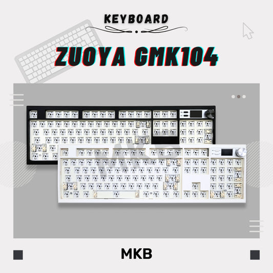 Zuoya GMK104 full-size mechanical keyboard with customizable LCD screen and volume knob.