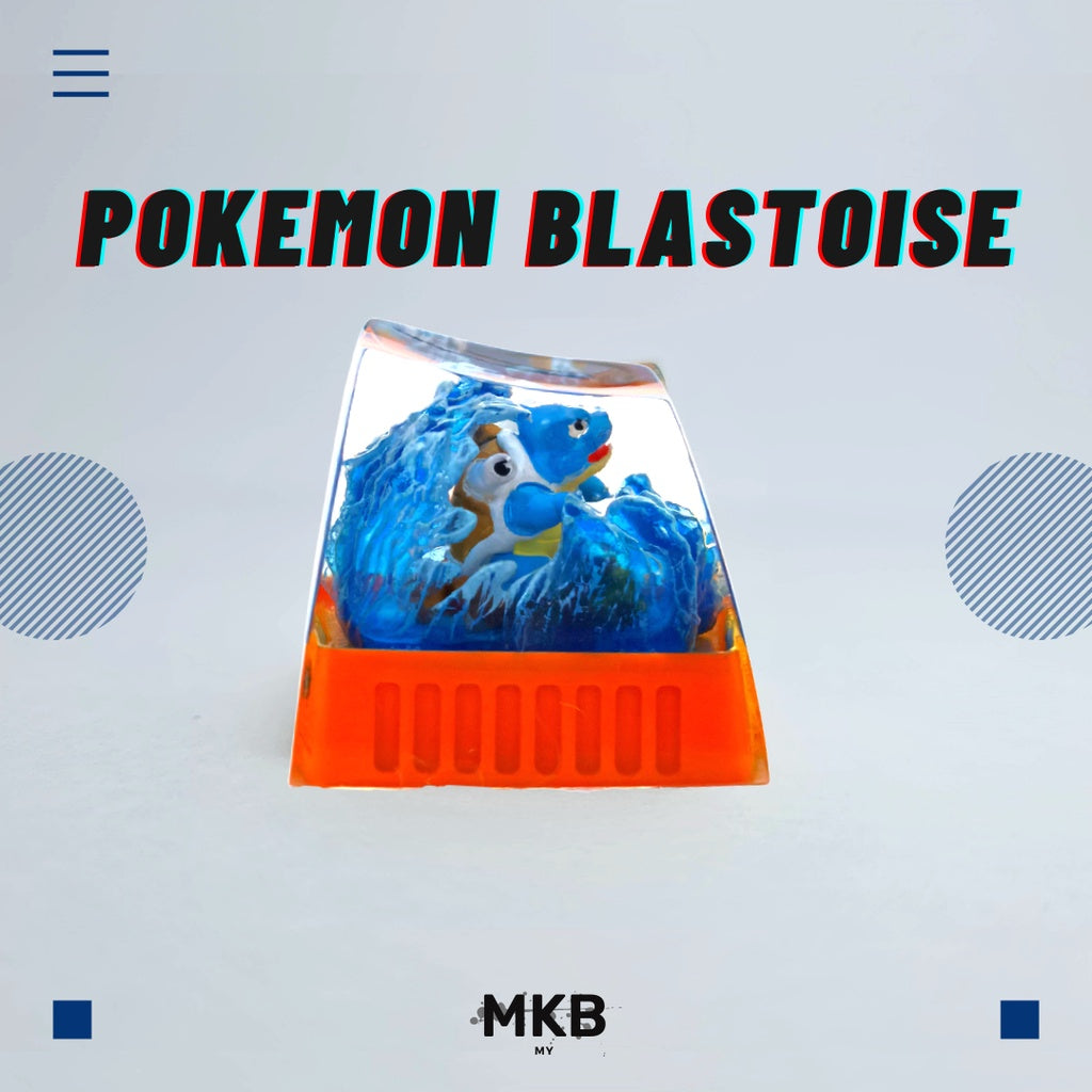 Side view of Pokemon Blastoise artisan keycap